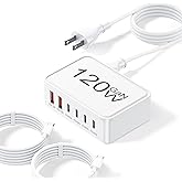 120W USB C Charger Block, 6 Port USB Charging Station for Multiple Devices, PD 30W Type C Multi Port Fast Charging Hub for iPhone 17 16 15 14 Pro Max ipad Samsung Galaxy, for Travel Home Office, White