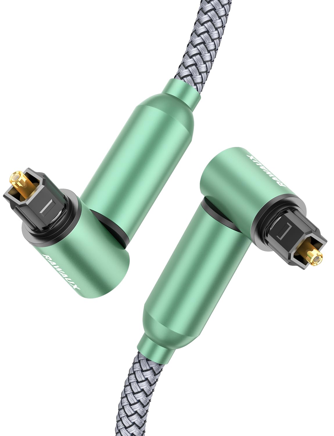 RAWAUX Right Angle Optical Cable 2M, Double 90 Degree Optical Audio Cable Rotatable Digital Toslink SPDIF Audio Lead Compatible with Soundbar, Home Theater, PS4, Playstation