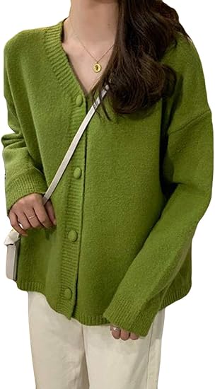 Baluote レディース ニットコート 長袖 春 レディース ニットシャツ Vネック ニットカーディガン 無地 ゆったり 薄手 着痩せ ボタン トップス ファッション カジュアル 通勤 通学グリーン カーディガン ボレロ 通販 Amazon