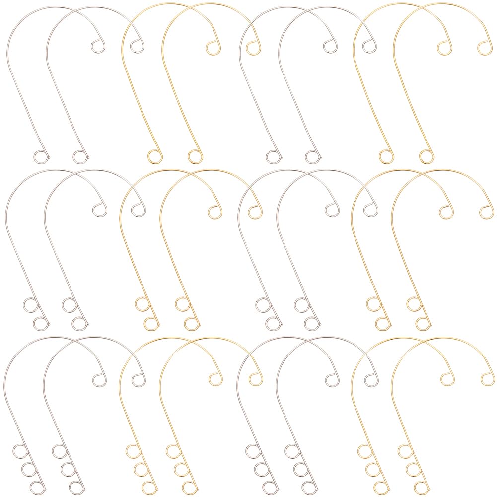 SUNNYCLUE 36Pcs Ear Wrap Earrings Non Pierced Ears Cuffs Bulk Gold Silver 316 Surgical Stainless Steel DIY Ear Hooks Earring Components with Loops for Earring Backs Findings jewellery Making Accessori