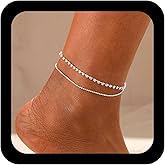 YienDoo Boho Layered Rhinestone Beads Anklet Bracelets CZ Tennis Crystal Ankle Chain Beaded Satellite Link Chain Anklets Summer Beach Foot Chain Jewelry for Women and Girls