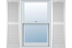 Builders Edge 12 in. W x 36 in. H Builders Edge, Standard Cathedral Top Center Mullion, Open Louver Shutters, Includes Matching Installation Spikes (Per Pair), 001 - White