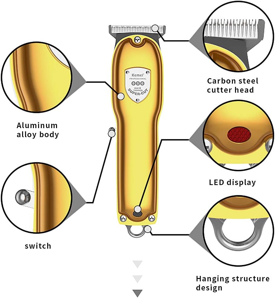 kemei Mens Metal Clipper Cordless Hair Clippers,Mini Razor Electric Professional Tiny Beard Trimmer Grooming Shaving Machine Self Hair Cutting Haircut Trimmers Cutter,Gold - Image 5