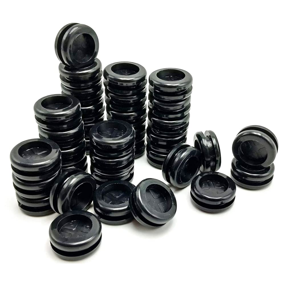 60pcs 8 Sizes Black Rubber Grommet Assortment Kit Double Sided Round Rubber Hole Plug Assortment Fire Wall Electrical Wire Gasket Kit Cable Blanking Closed Rubber Grommets for Protecting Wires