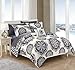 Chic Home Black Reversible Bed in a Bag Comforter Set, King Size (8 Piece), Barcelona - Medallion Boho Pattern Microfiber Bedding - Fitted & Flat Sheet, Shams, Pillowcases & Decorative Pillow