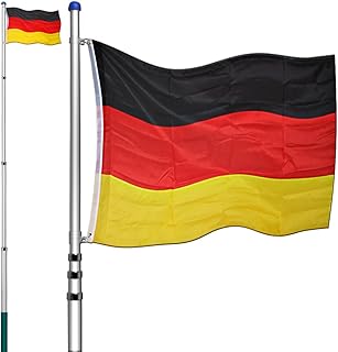 Deuba Aluminium Teleskop Fahnenmast 6,30m Bodenhülse 60cm inkl Deutschlandfahne Flaggenmast Mast Flagge Alu