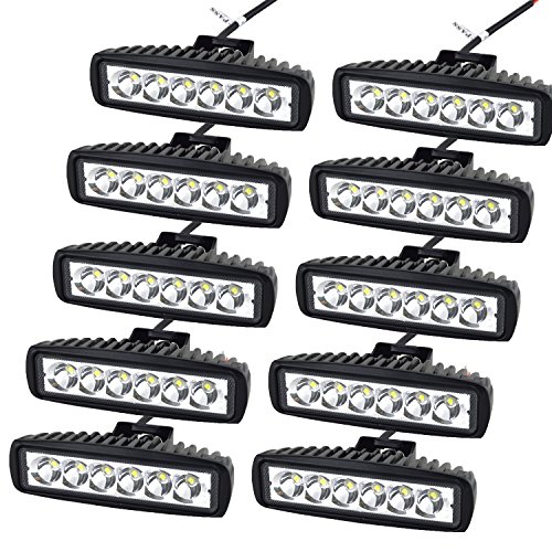 AUXTINGS 6” inch 18W Spot LED Work Light Bar Driving Lamp for Motorcycle Jeep Cabin Boat SUV Truck Car ATV Vehicles Marin OffRoad,10 Piece
