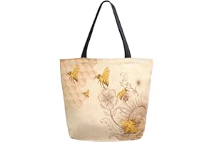 ZzWwR Rural Honey Bees Wildflowers Extra Large Canvas Shoulder Tote Top Handle Bag for Gym Beach Travel Shopping