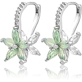 Flower Petal Earrings for Women, Light Blue Crystal Cubic Zirconia Hoop Earring Alloy Floral Fashion Statement Jewelry Gift Leverback Earrings