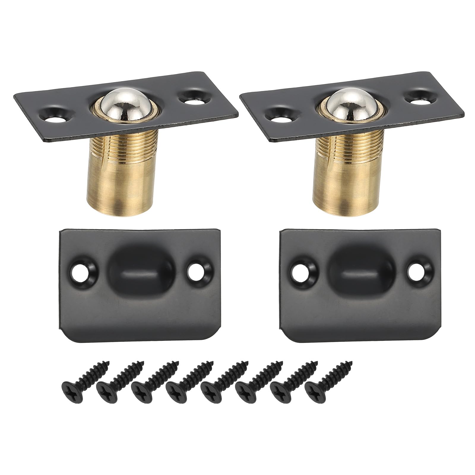 PATIKIL Stainless Steel Closet Ball Catch Door Hardware, 2 Pack Adjustable Cabinet Door Ball Catch Chrome Finish with Strike Plate & Screw for Interior Doors, Black