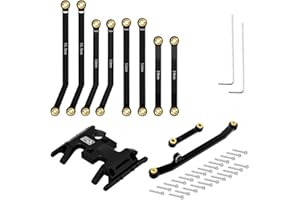 EPINON Aluminum High Clearance Chassis Links and Steering Links and Skid Plate Set for 1/24 Axial SCX24 JLU Bronco C10 Base Camp Upgrade Parts (Black)