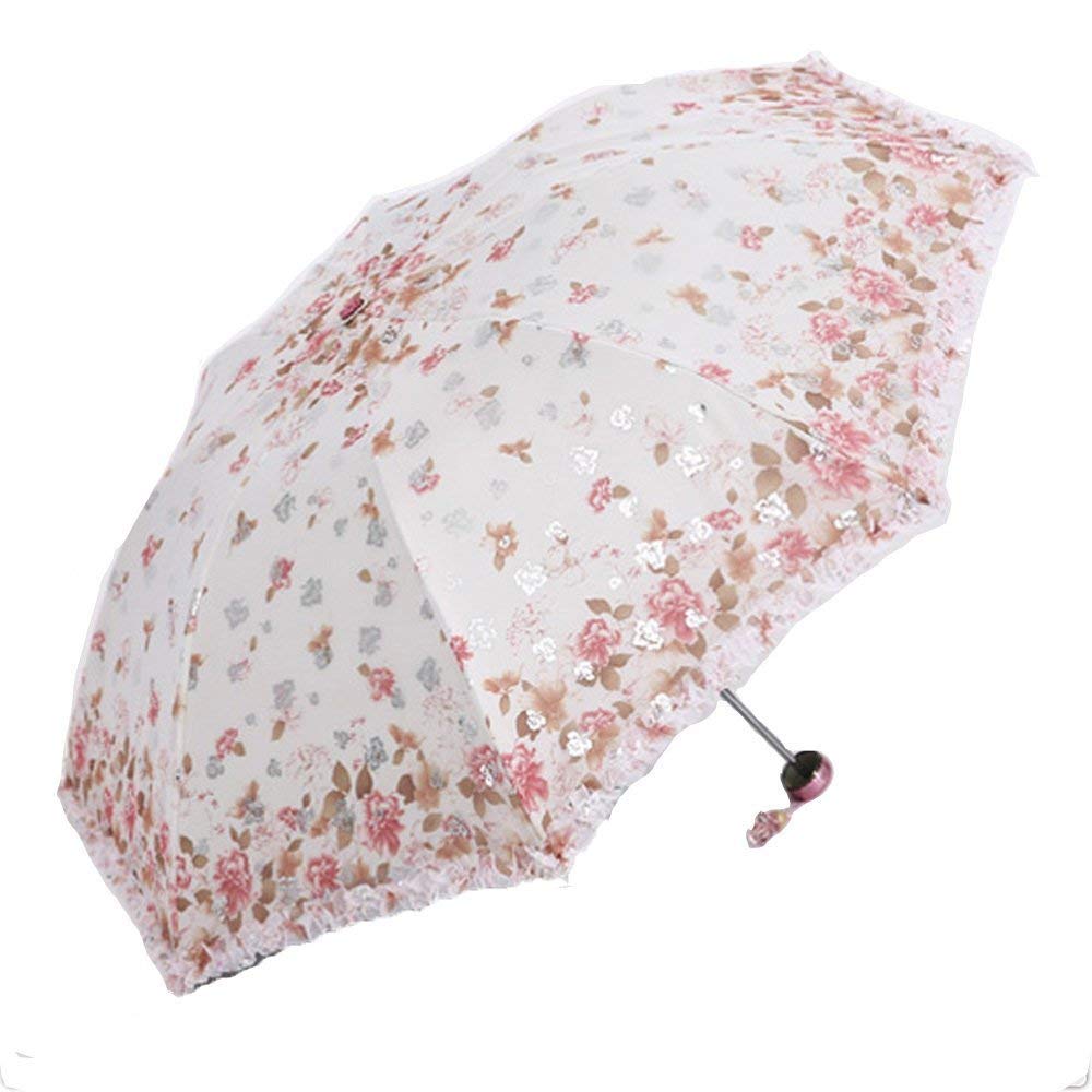 Folding Travel Sun Umbrella Lady's Parasol Sunblock UV Protection UPF 50+ Compact Size with Black Underside(Orange)