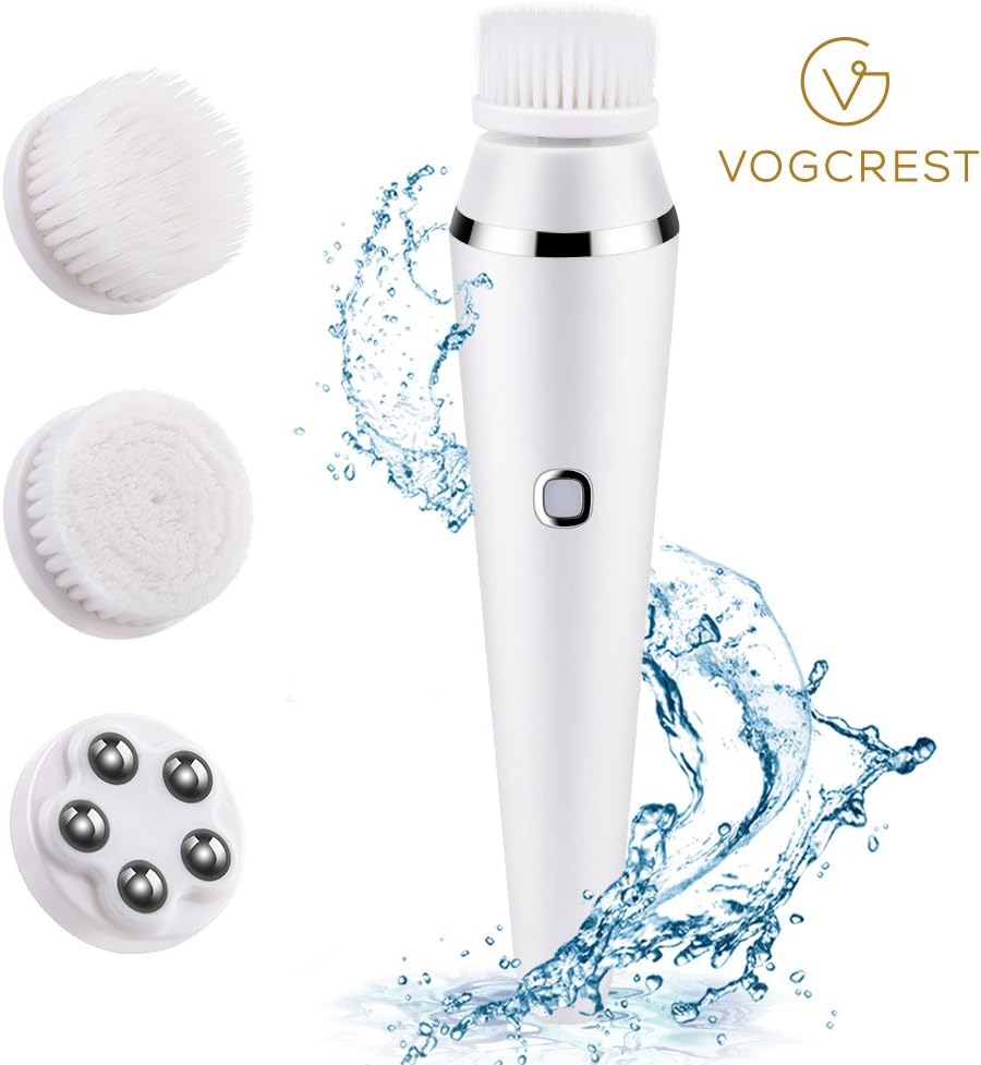 Face Brush, VOGCREST Facial Cleansing Brush 3-in-1 Best Spin Brush Set Electric Waterproof Face Skin Scrubber for Gentle Exfoliating, Deep Cleansing, Rechargeable (White)