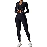 Workout Sets for Women 3 Piece High Waisted Seamless Leggings Crop Top Jacket Gym Yoga Outfit Stretchy Sports Bra Sets