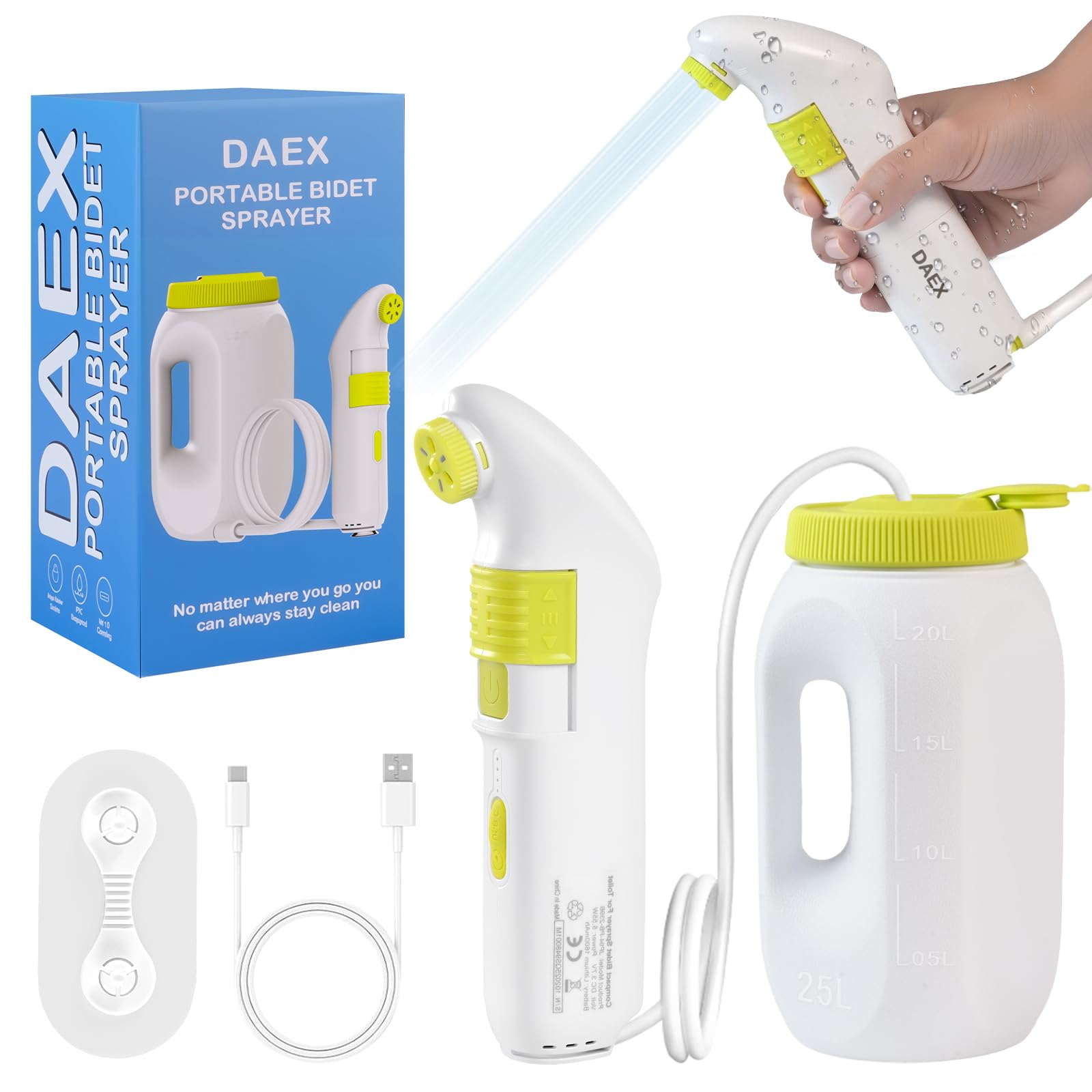 Photo 1 of DAEX Portable Bidet for Travel?Handheld Electric Bidet Sprayer with 2.5L Water Bottle for Waterproof Handheld Sprayer for Personal Hygiene?1600mAh Battery, 70-Minute Usage, 1300ML/Min Flow, USB-C
