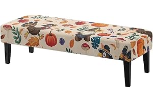 Cugasmaru Turkey Pumpkin Dining Bench Cover Dining Bench Cover Anti-Dust Removable Benchs Slipcover Washable Seat Cushion Protector for Bedroom, Kitchen, Hotel, Banquet