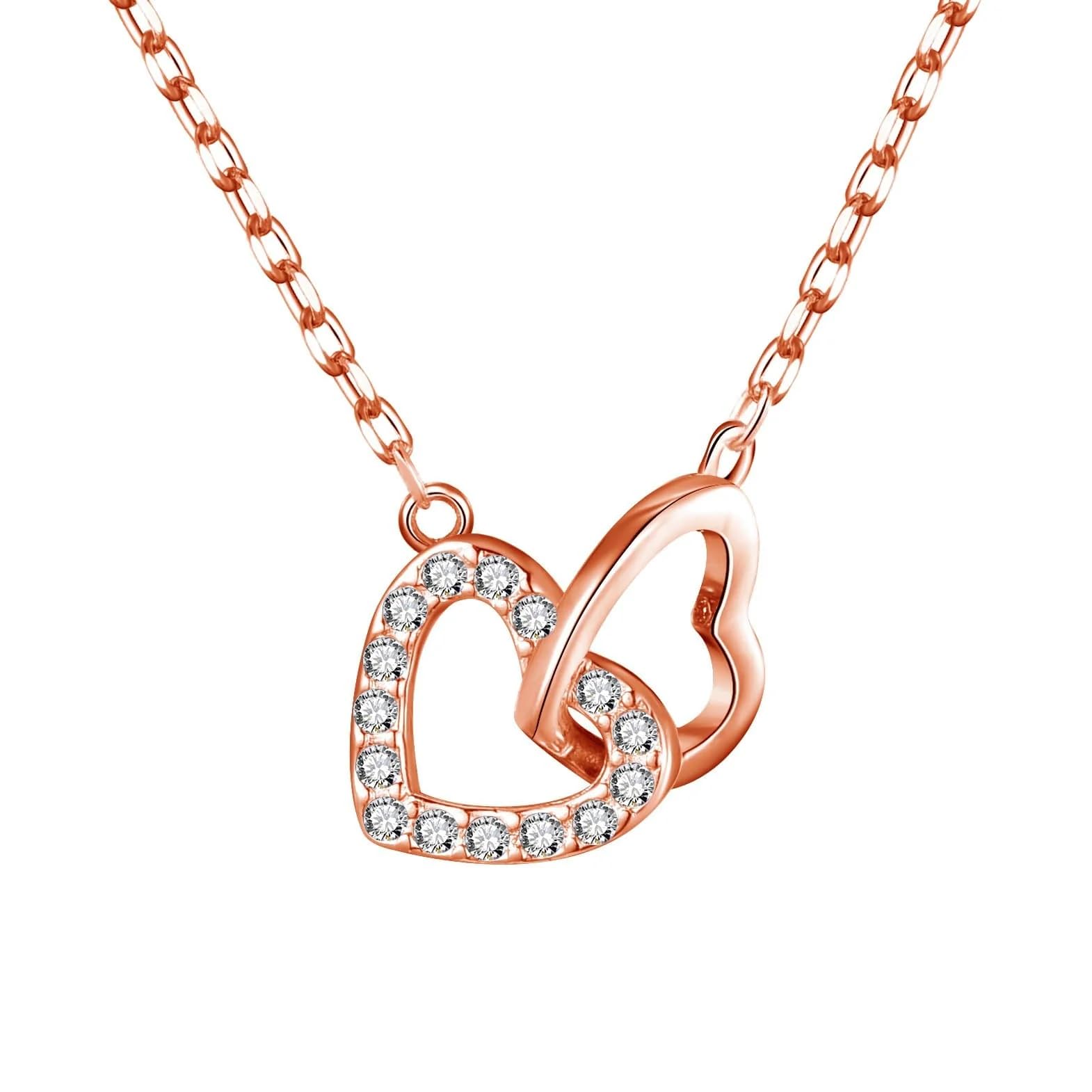 Philip Jones Rose Gold Plated Heart Link Necklace Created with Zircondia® Crystals