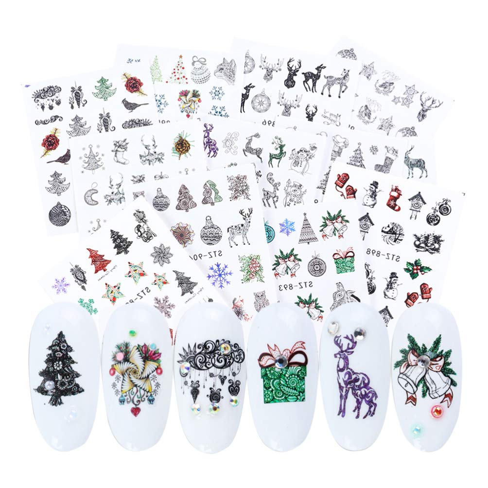 Beaupretty Pcs Christmas Nail Stickers Nail Water Transfer Sticker Abstract DIY Art s Christmas Art Decals Adhesive Decoration for Girls Women