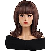 MAGQOO Brown Wigs Women Short Brown Mixed Wig with Bangs Retro Bouffant Beehive Wigs 60s 70s 80s Costume Cosplay Halloween Party with Wig Cap