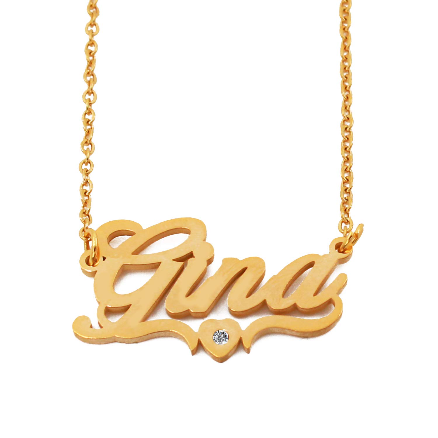 18ct Gold Plated Personalized Custom Name Necklace Heart Shaped Kigu GINA.