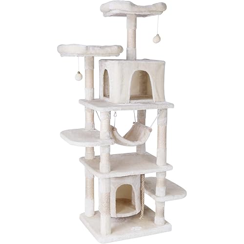 POTBY 67" Multi-Level Cat Tree XL Play House Climber Activity Center Tower Stand Furniture, W/2 Perches,Platform,Scratching Post, Hammock,Dangling Ball,Condo,Anti-toppling Device,for Kitten, Large Cat