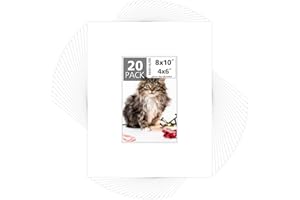 MBC MAT BOARD CENTER Mat Board Center, Pack of 20, 8x10 for 4x6 White Photo Picture Mats - Acid Free, 4-ply Thickness, White Core - for Pictures, Photos, Framing