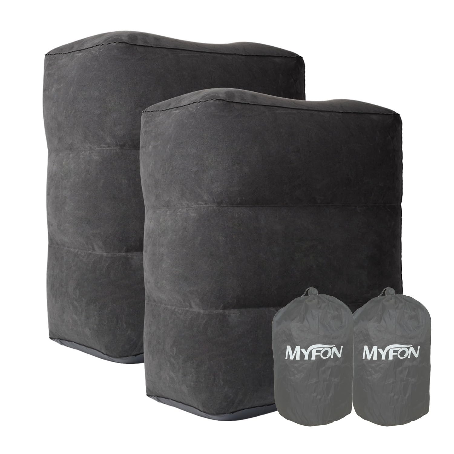 Photo 1 of Inflatable Travel Foot Rest Pillow, Adjustable Height Leg Rest Pillow for Cars, Home, Office, Trains, Airplane, Make a Flat Bed for Baby, Kids, Toddlers, Grey, 2 Pack