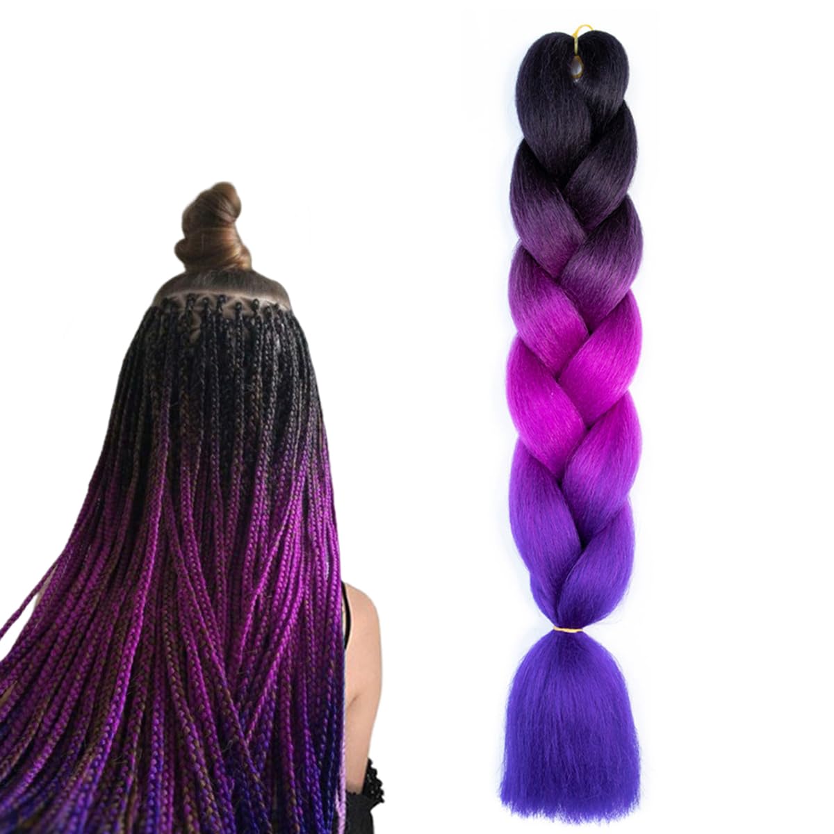 prinfantasy Braiding Hair Extensions Separable Artificial High Temperature Synthetic Pre Stretched Braiding Hair Dark Root Light Purple Braided Hair,GBBZ099