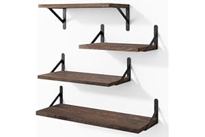 YGEOMER Floating Shelves for Wall, Different Sizes Dark Carbonized Brown Wall Shelves for Living Room, Bathroom, Bedroom, Kitchen, Home Decor (Set of 4)