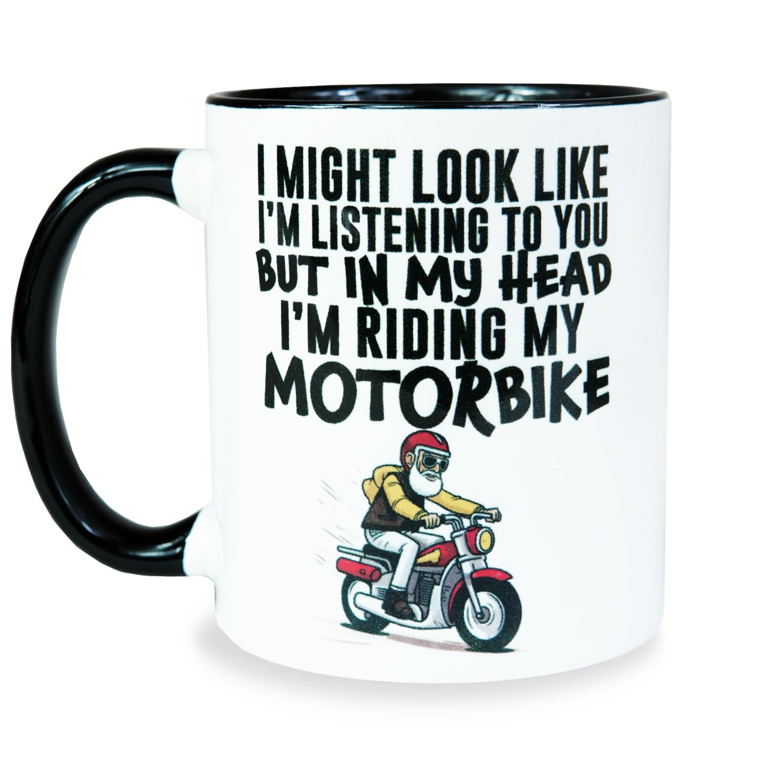 MUGEMS Motorbike Mug - 'In My Head I'm Riding My Motorbike' - Funny Motor Bike Mug, Motorcycle Biker Gift, Dishwasher Safe Premium Novelty Cup, Secret Santa, Christmas