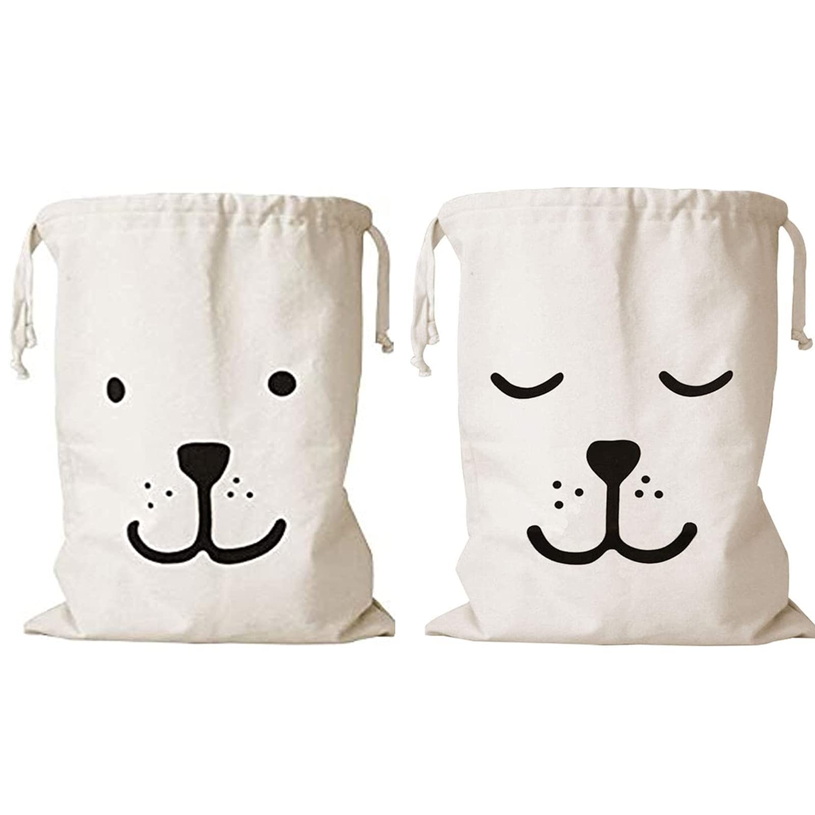 2 Canvas Drawstring Laundry Bags Washable Large Drawstring Cotton Bag Toys Storage Travel Stuff Bags for Clothes Sleep&Smile Bear 60X48CM