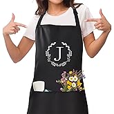 NOBONDO Personalized Apron with Pockets, Initial Bib Apron with Adjustable Neck and Waist Ties, Monogrammed Gift for Women and men, Supports Cooking, Crafting BBQ Drawing and Gardening - with Wreath J
