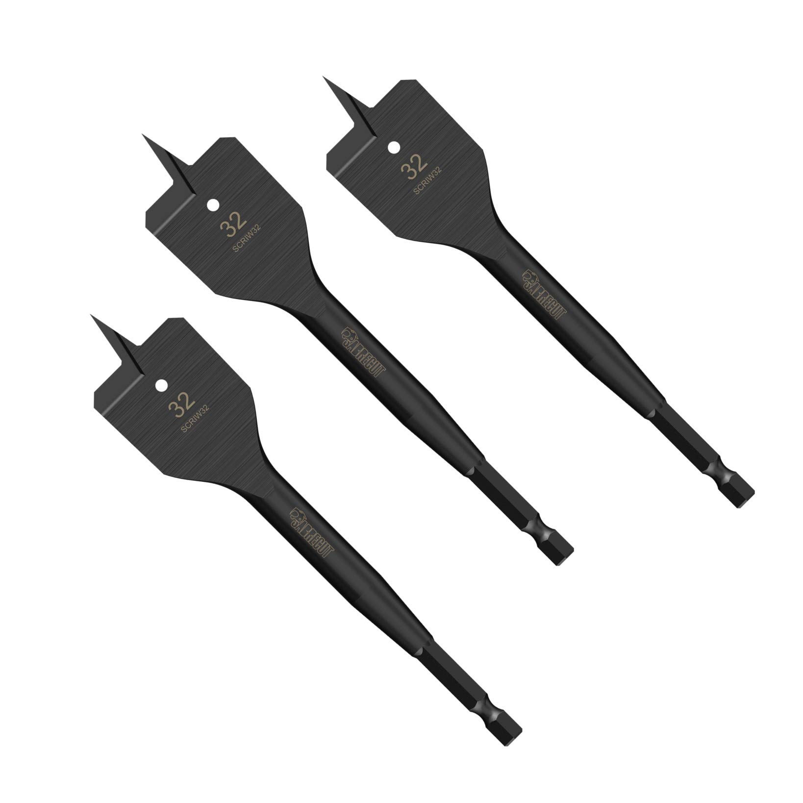 3 x SabreCut SCRIW32_3 32mm x 152mm Impact Rated Flat Wood Spade Bits for Softwood Hardwood Chipboard