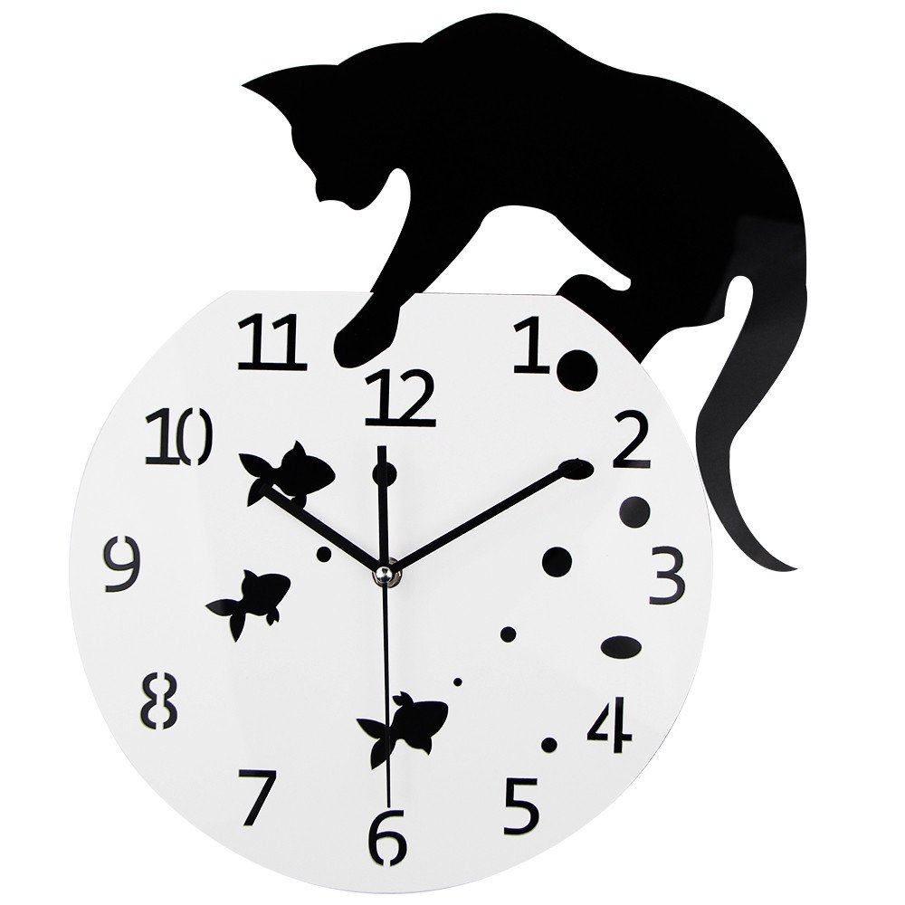 Timelike Fishbowl Cat Clock/Creative Wall Clocks/Home DIY Decoration Watch/Cat on Clock Living Room Mirror 3D Wall Design