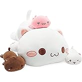 Onsoyours Cat Stuffed Animal Mommy 19.7" with 3 Kitty Plushies, 4 Piece of Cute Cat Plush Pillow Toys for Kids Girls Boys (Wh