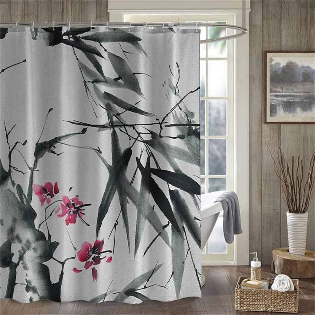 ScottDecor Japanese Shower Curtains Natural Sacred Bamboo Stems Cherry