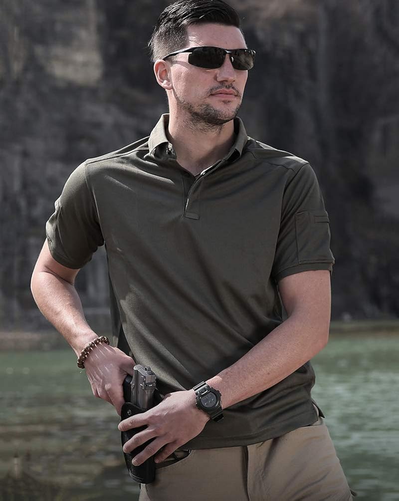 CARWORNIC Men's Tactical Shirt Quick Dry Short Sleeve Sport Polo Shirt Army Military Outdoor T- Shirt: Clothing