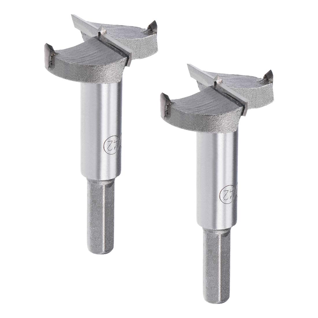 sourcingmap Forstner Drill Bits 42mm, Tungsten Carbide Wood Hole Saw Auger Opener, Woodworking Hinge Hole Drilling Boring Bit Cutter, 2pcs (Gray)