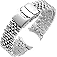Juntan Stainless Steel Curved Ends Tapered 20mm 22mm 23mm 24mm Metal Watch Band Flexible Watch Strap Replacement Bracelet Deployment Double Flip Lock Buckle Silver Black