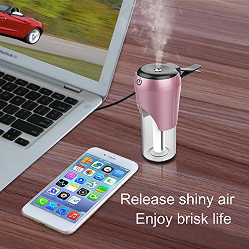 Rumfo Car Humidifier 50ML Essential Oil Diffuser, Mini Cool Mist Aroma Diffuser With USB Car Charger Power-Off Protection for Vehicle Office Travel Home (Pink)