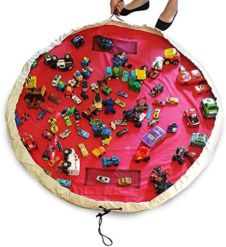 Lego Storage/Deluxe toy organizer and floor activity mat/Canvas PlayBag by OzzyKids-Makes toy storage and cleanup a breeze-Turns into a shoulder bag-BONUS GIFT (Red)