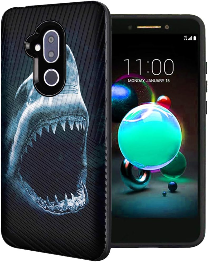 Capsule Case Compatible with T-Mobile Revvl 2 Plus, Alcatel 7 Folio, Alcatel 7 (2018) Metro PCS [Embossed Diagonal Lines Hybrid Dual Layer Slim Armor Case Black] - (Shark)