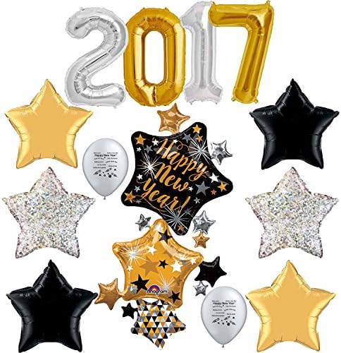Black, Gold &amp; Silver New Year's Star 2017 Balloon Decoration Kit