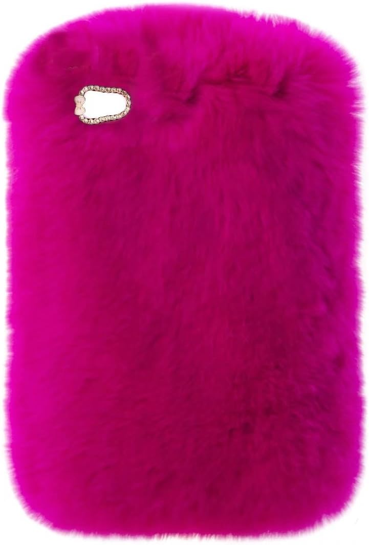 Galaxy Tab 2 7 Plush Case, QKKE Cute Luxury Winter Soft Warm Faux Rabbit Fur Fuzzy Plush with Crystal Cute Bowknot Protective Back Cover for Samsung Galaxy Tab 2 7.0 P3100 (Hot Pink)