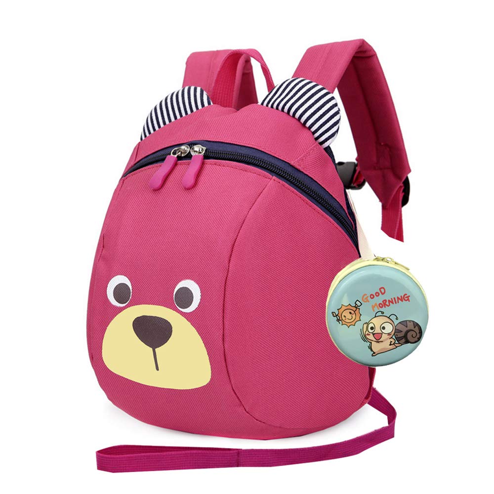MCUILEE Cute Bear Children Toddler Backpack Book Bags Baby Harness bag with Safety Harnesses Reins Belt for Kids Girls and Boys,Rose Red