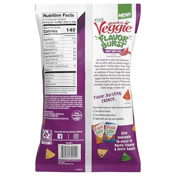 SENSIBLE PORTIONS GARDEN VEGGIE FLAVOR BURST TORTILLA CHIPS, SWEET TANGY CHILI, 6 OZ