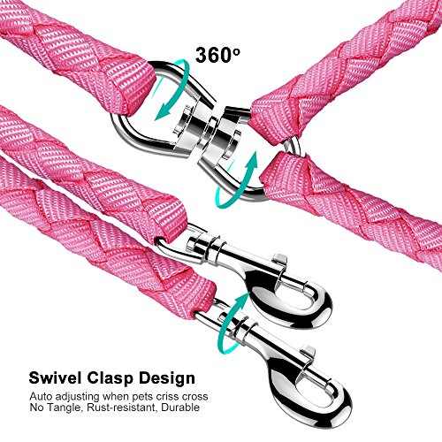 Peteast Dual Double Dog Leash No Tangle W Soft Handle for Two Dogs - Pink - Thumbnail 4
