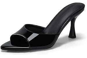 Coutgo Womens Heeled Mules Pointed Peep Toe High Heels Slip On Backless Mule Sandals Dress Shoes