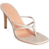 Coutgo Womens Strappy Heeded Sandals Square Toe Flip Flops Fashion Stiletto Thong Slip On Sandals