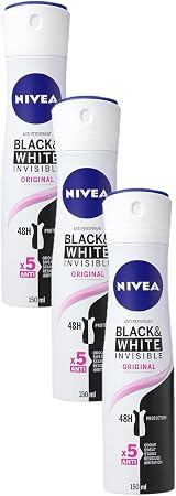 NIVEA Black & White Invisible Anti-Perspirant 150ml Pack of 3